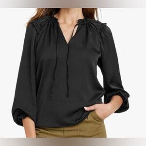 Knox Rose, Women's Long Sleeve Satin Top Large black Whimsigoth witchy vibe